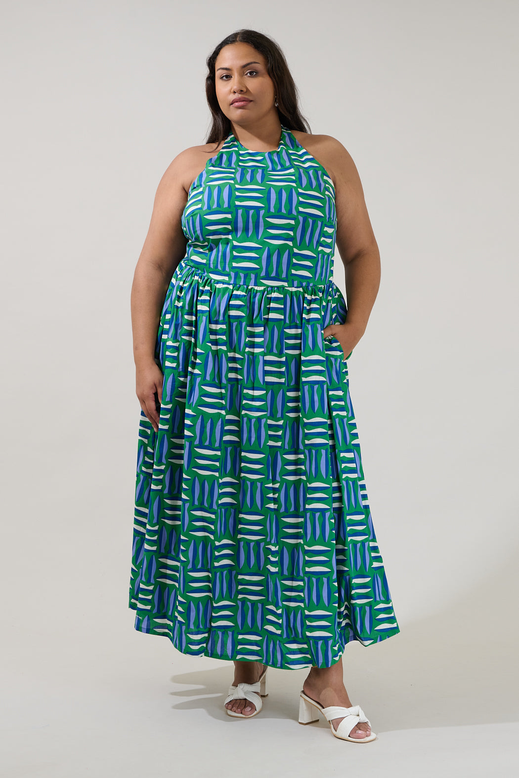 curve halter neck dress Asos Curve Asos Design Curve Halter Neck Grecian Pleated Skirt Maxi Dress In Sage Green