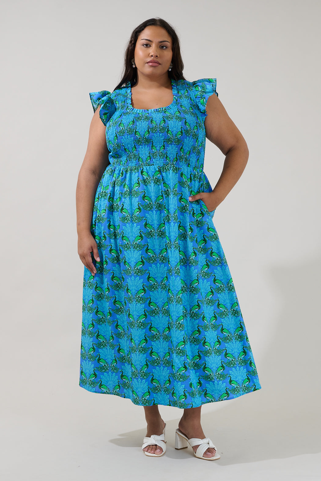 peacock midi dress Vintage Style Midi Dress Peacock Feathers