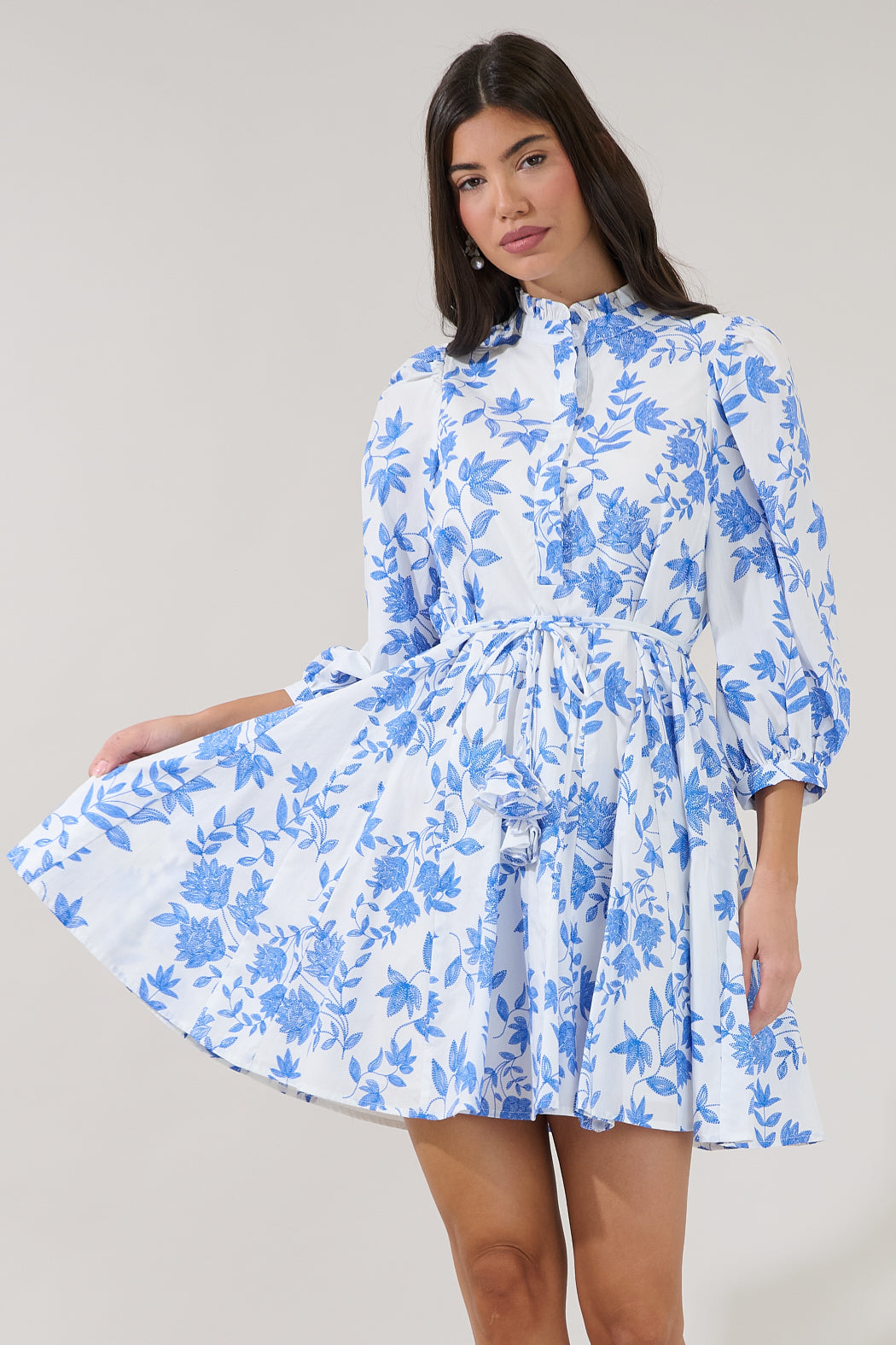 Nesta Mockneck Godet Dress Bluebell BLU-WHT / M