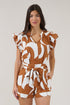 Risette Ruffle Split Neck Top Abstract