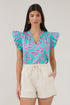 Risette Ruffle Split Neck Top Palmate