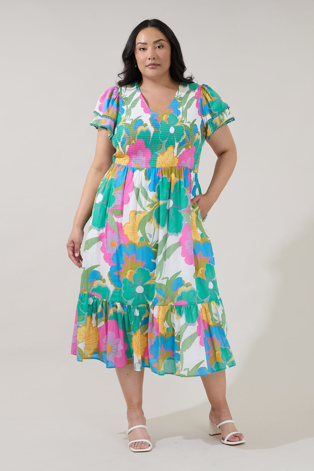 plus size tiered midi dress LIMITED COLLECTION Plus Size Red Tropical Print Tiered Midi Dress