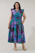 Virna Ruffle Midi Dress Tropical Curve