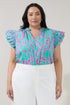 Risette Ruffle Split Neck Top Palmate Curve