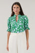 Kenna Puff Sleeve Smock Top Mist Floral