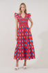 Sunfire Tiered Midi Dress Abstract
