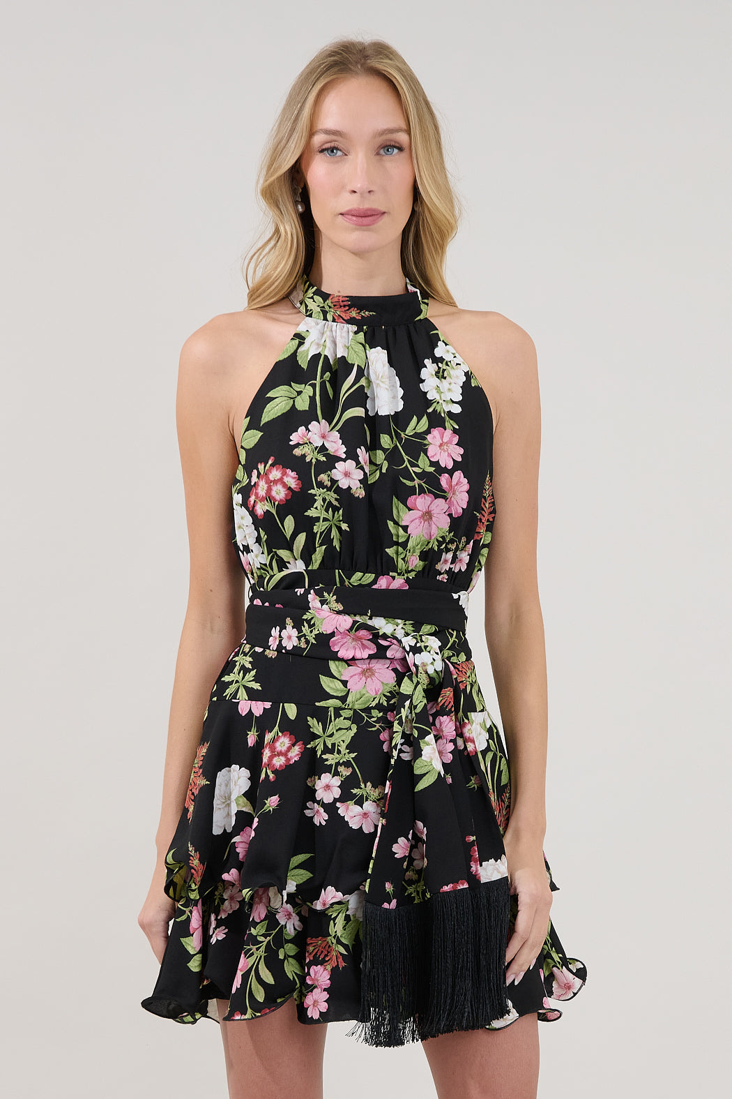 Mariena Ruffle Mini Dress Hollyhock BLACK-WHT-MUL / L