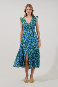 Angie Smocked Tiered Midi Dress Cornflower – Sugarlips