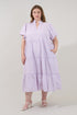 Noelle Split Neck Poplin Tiered Midi Dress Curve