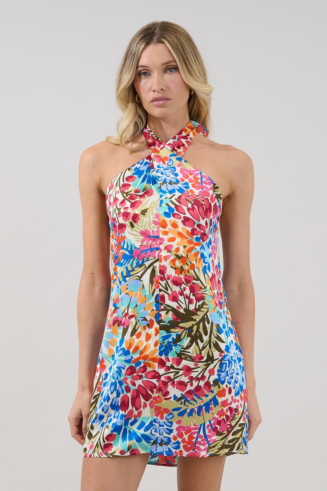 Mivia Halter Mini Dress Rain Dance BLUE-PINK / XL