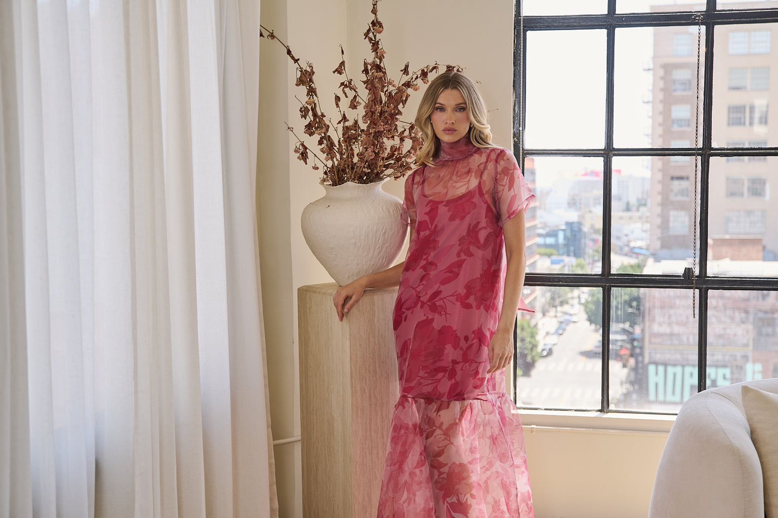 sugarlips organza dress Dime Organza Mockneck Maxi Dress FUCHSIA / XS by Sugarlips