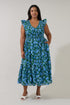 Angie Smocked Tiered Midi Dress Cornflower Curve
