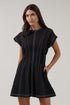 Alaya Pleated Drop Shoulder Mini Dress Denim