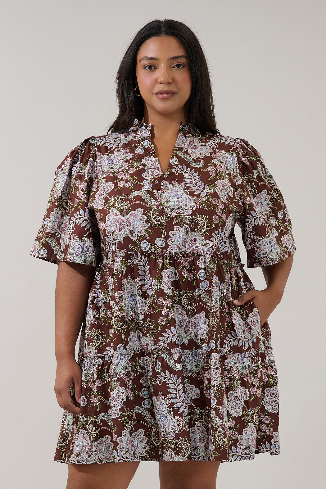 Rustic Chic Dress Code Dixie Split Neck Shift Dress Rustic Curve – Sugarlips