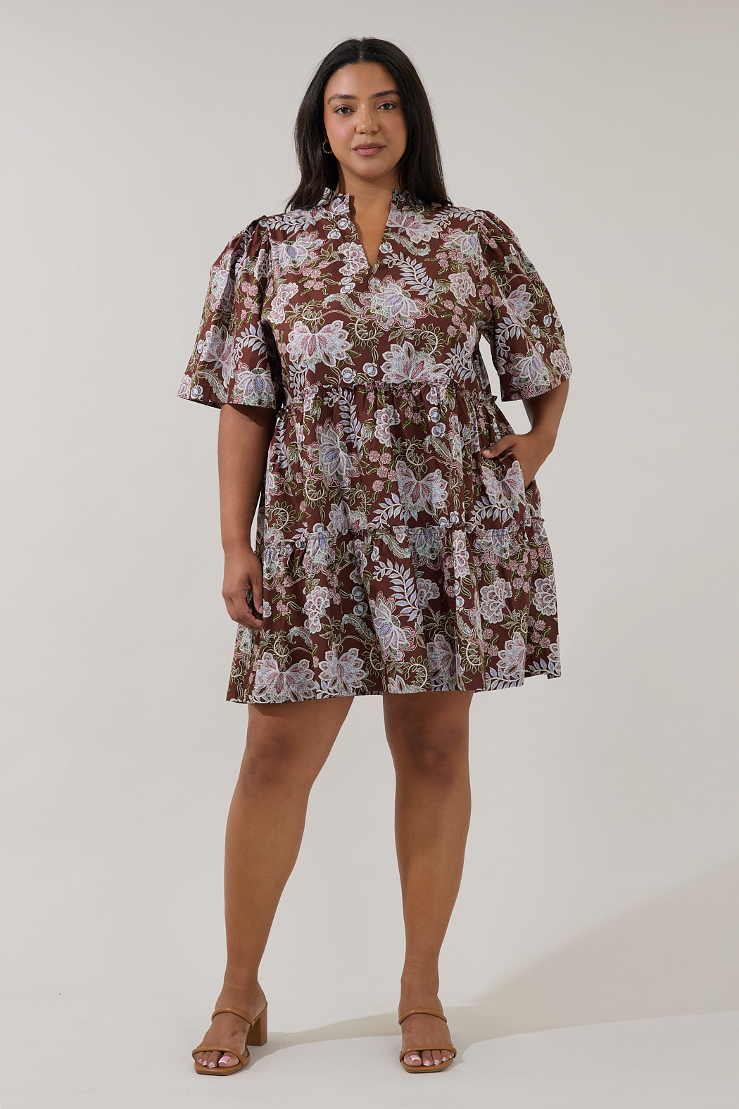 Rustic Chic Dress Code Dixie Split Neck Shift Dress Rustic Curve – Sugarlips