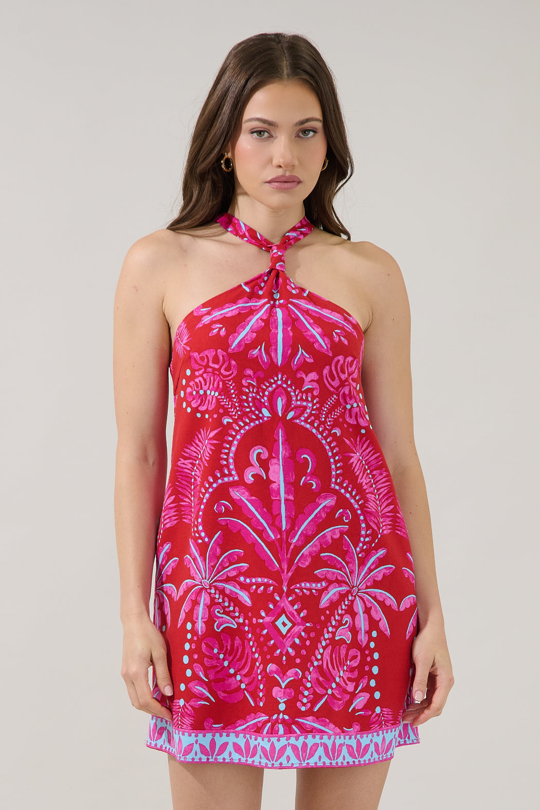 Amory Halter Mini Dress Cabana BURGUNDY-PINK / XL