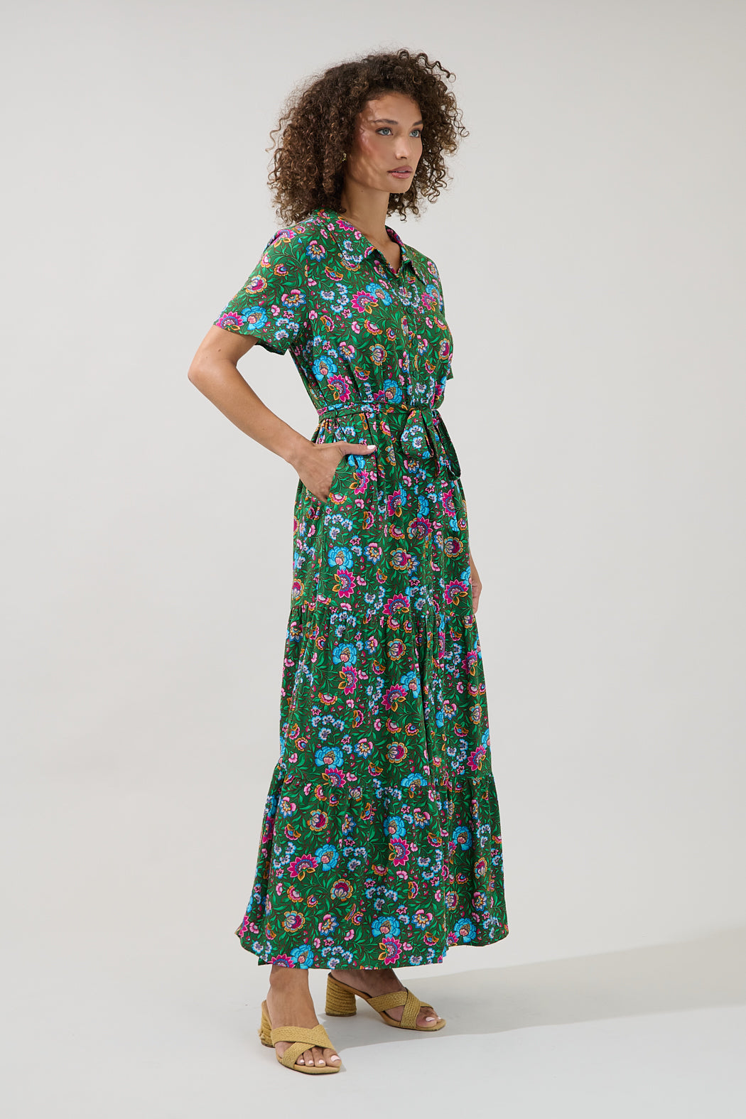 Tobie Belted Button Down Maxi Dress Botanical – Sugarlips