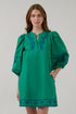 Victoria Shift Split Neck Mini Dress Embroidered
