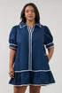 Levy Piped Button Down Shift Dress Curve