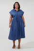 Grenola Button Up Midi Dress Stripe Curve
