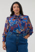 Etienne Tie Neck Long Sleeve Blouse Floral Curve