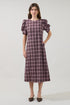 Thora Puff Sleeve Midi Dress Aura Plaid