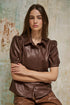 Briana Button Down Top Faux Leather