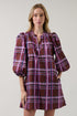 Victoria Shift Split Neck Mini Dress Plaid