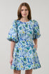 Iris Bubble Sleeves Mini Dress Cienna Jacquard