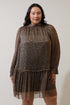 Kaylene Ruffle Shift Mini Dress Metallic Curve