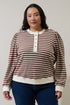 Stripe Henley Knit Top Curve