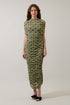 Jenna Ruched Mesh Midi Dress Polka Dot
