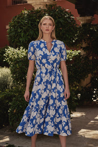 Grafton Floral Ticking Floral Waist Tie Midi Dress