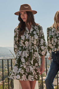 Haizley Floral Dabria Split Neck Mini Dress