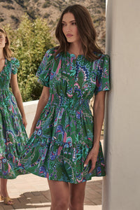Vesper Geo Aylin Smocked Mini Dress