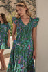 Vesper Geo Sunfire Tiered Midi Dress