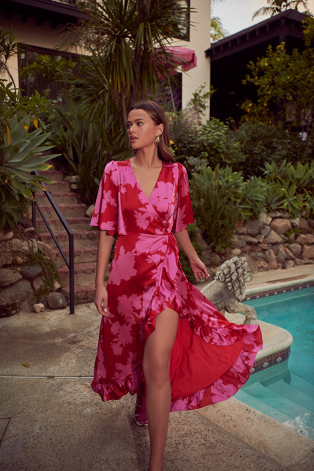 Burning Love Abelia Hi-Low Maxi Wrap Dress CHERRY-PINK / XS by Sugarlips Burning Love Abelia Hi-Low Maxi Wrap Dress CHERRY-PINK / XS by Sugarlips