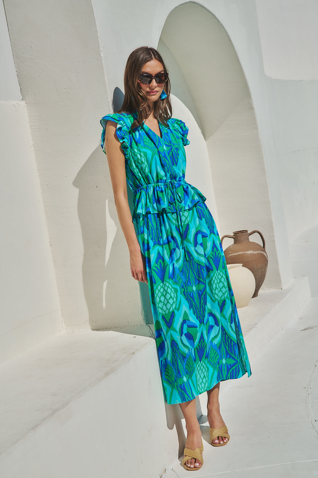 Blissy Tropical Astra Ruffle Maxi Dress KELLY-BLUE-MUL / XS by Sugarlips Blissy Tropical Astra Ruffle Maxi Dress KELLY-BLUE-MUL / XS by Sugarlips