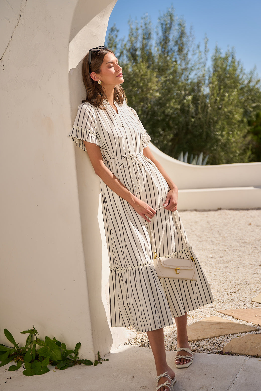 Kamara Striped Alna Button Up Midi Dress- Marshmallow XS / Marshmallow