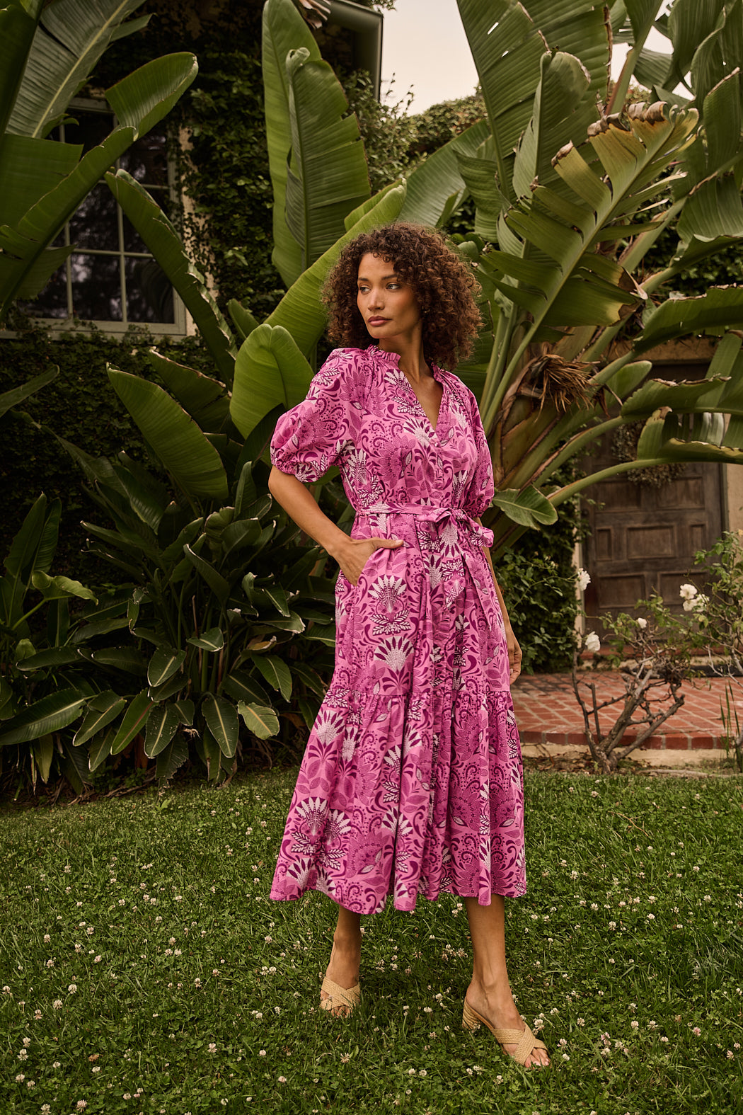 Wynette Tiered Midi Dress Floral PURPLE-PINK / S