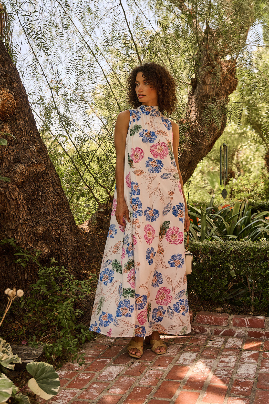Akiya Mockneck Maxi Dress Wild Poppy WHT-MULT / L