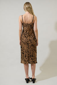 Cale Leopard Print Velvet Midi Dress