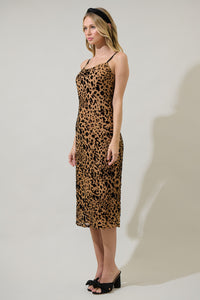 Cale Leopard Print Velvet Midi Dress