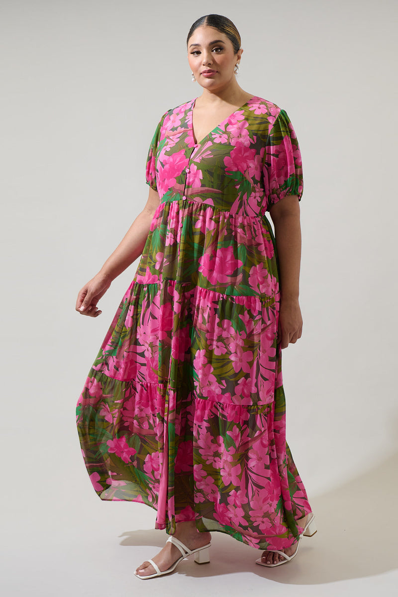 Dandi Floral Monaco Long Tiered Maxi Dress Curve – Sugarlips