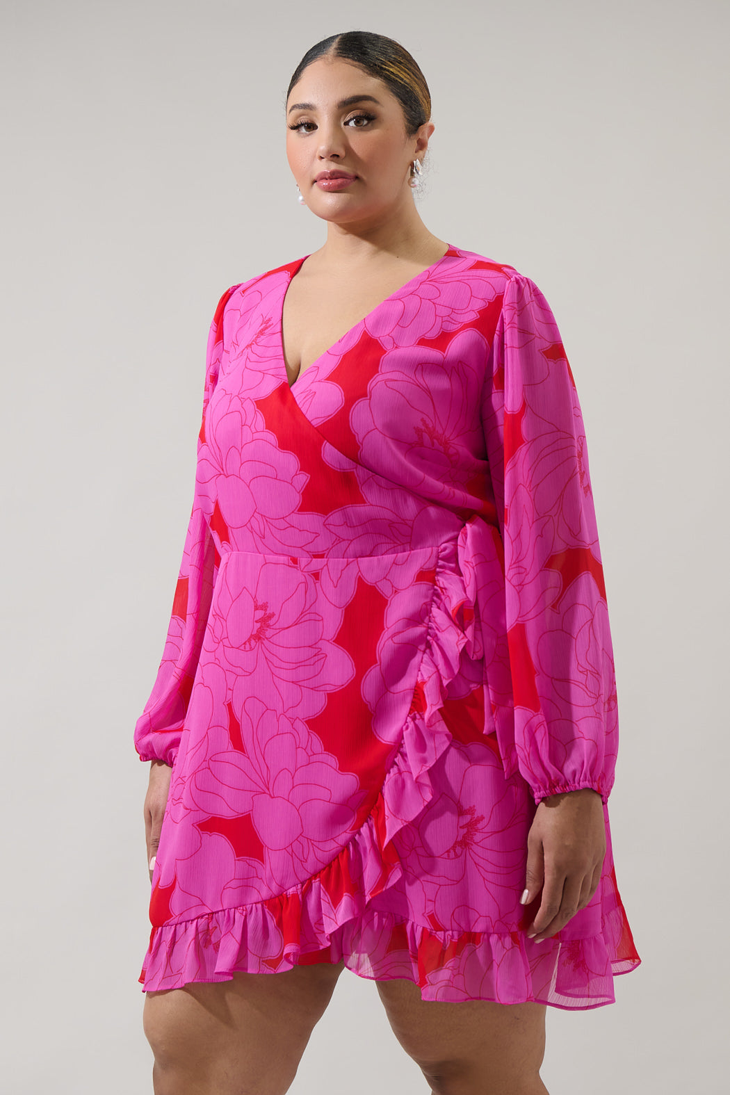 wrap dresses and skirts Zalea Floral Mini Wrap Dress Curve