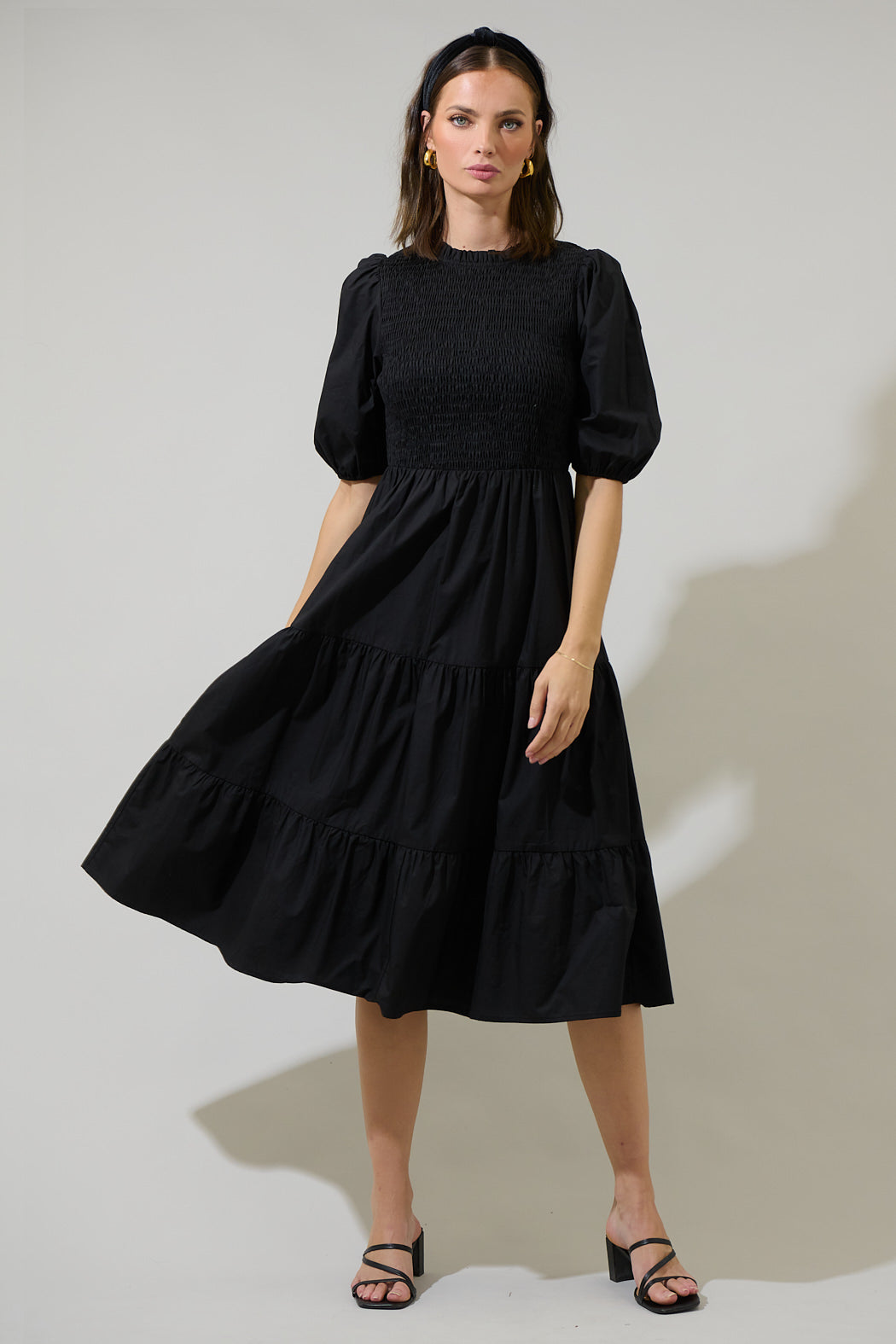 black smocked midi dress Black Smocked Midi Dress - All Dresses