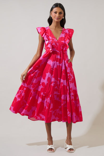 Briff Floral Fairness Poplin Surplice Midi Dress – Sugarlips