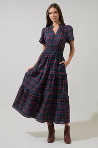 Miley Plaid Palmer Poplin Tiered Maxi Dress