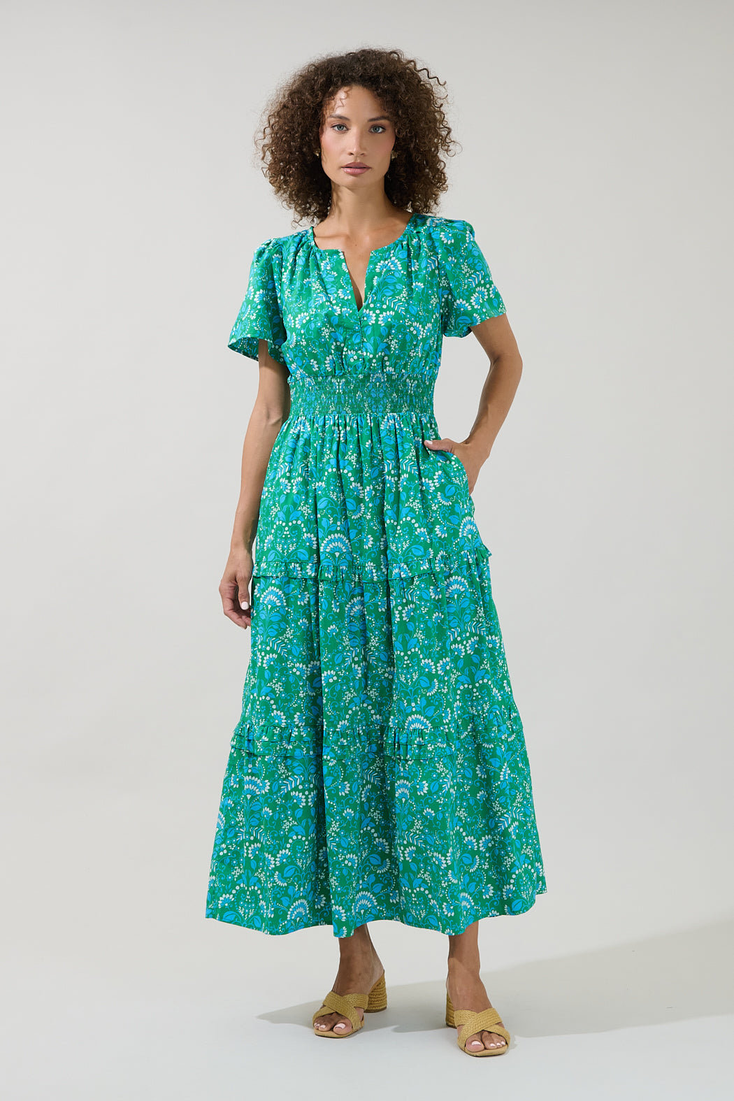 Alina Floral Palmer Poplin Tiered Maxi Dress