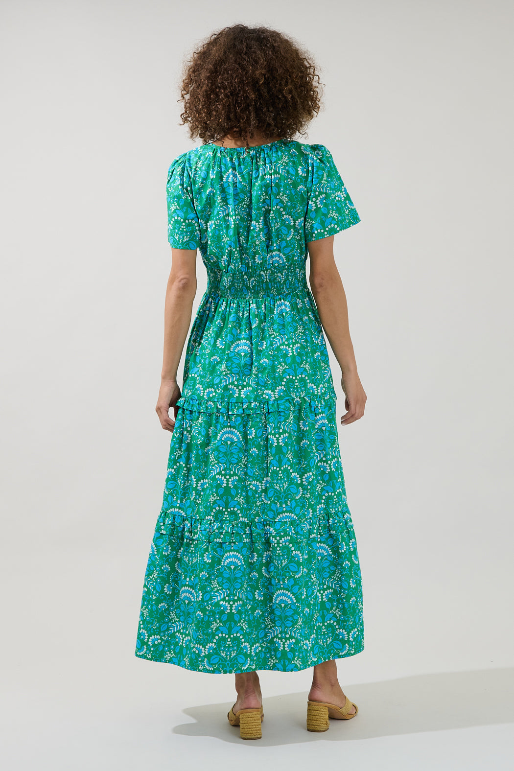 affordable maxi dresses Riela Smocked Dress Floral Curve PINK-BLUE-COMBO / 3X by Sugarlips Equipped with Two Side Pockets Alina Floral Palmer Poplin Tiered